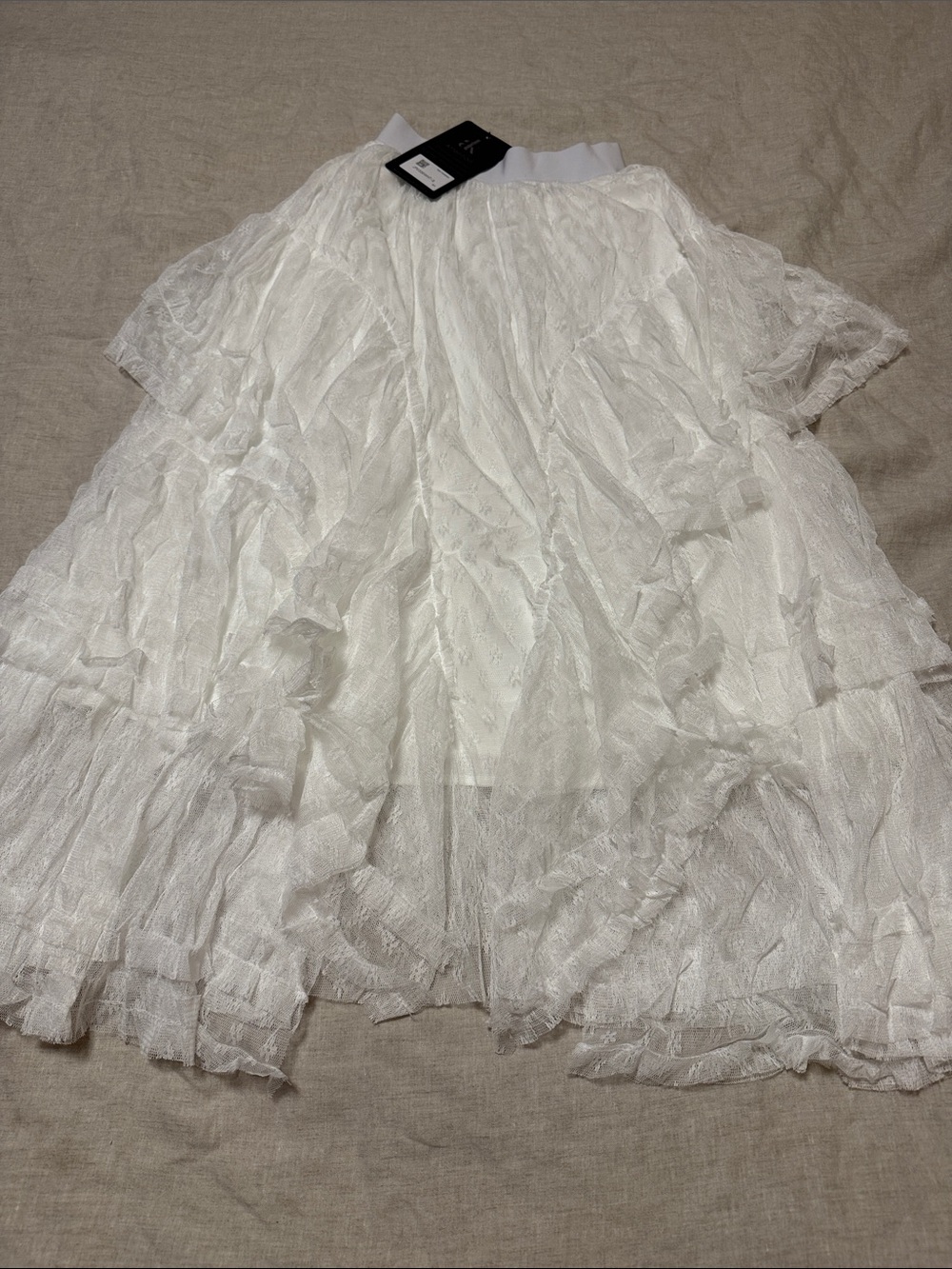 Lightweight White Tiered A-Line Skirt with Elastic Waistband